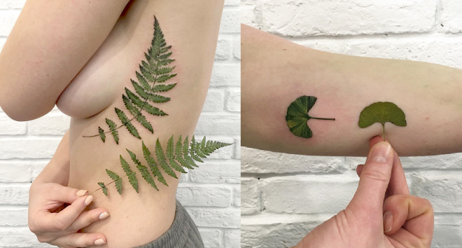 Valódi növények lenyomatát másolja fel a tetováló